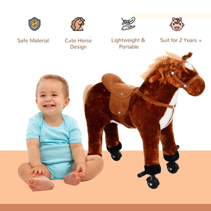 The kids rocking horse next to a smiling toddler with icons showing product benefits