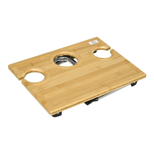 HOMCOM Portable Bamboo Top Wine and Glass Picnic Table in a Natural Wood Finish