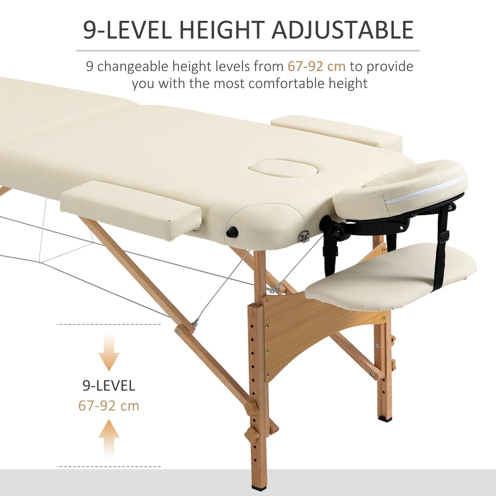 Close up of the cream massage table showing height adjustment options