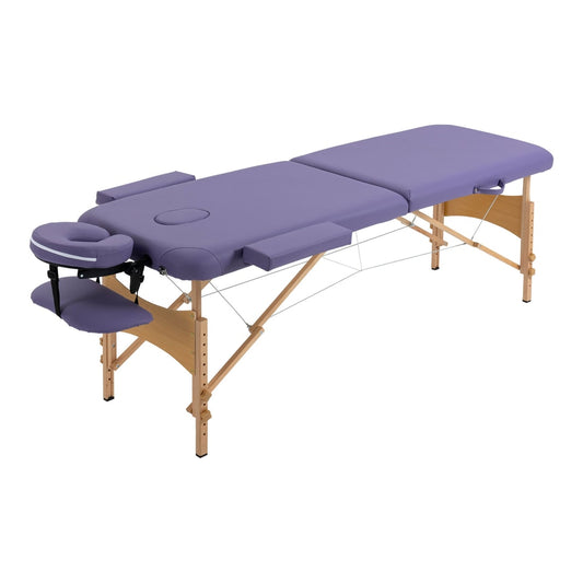 HOMCOM Portable Massage Bed in purple with a wooden frame and adjustable headrest