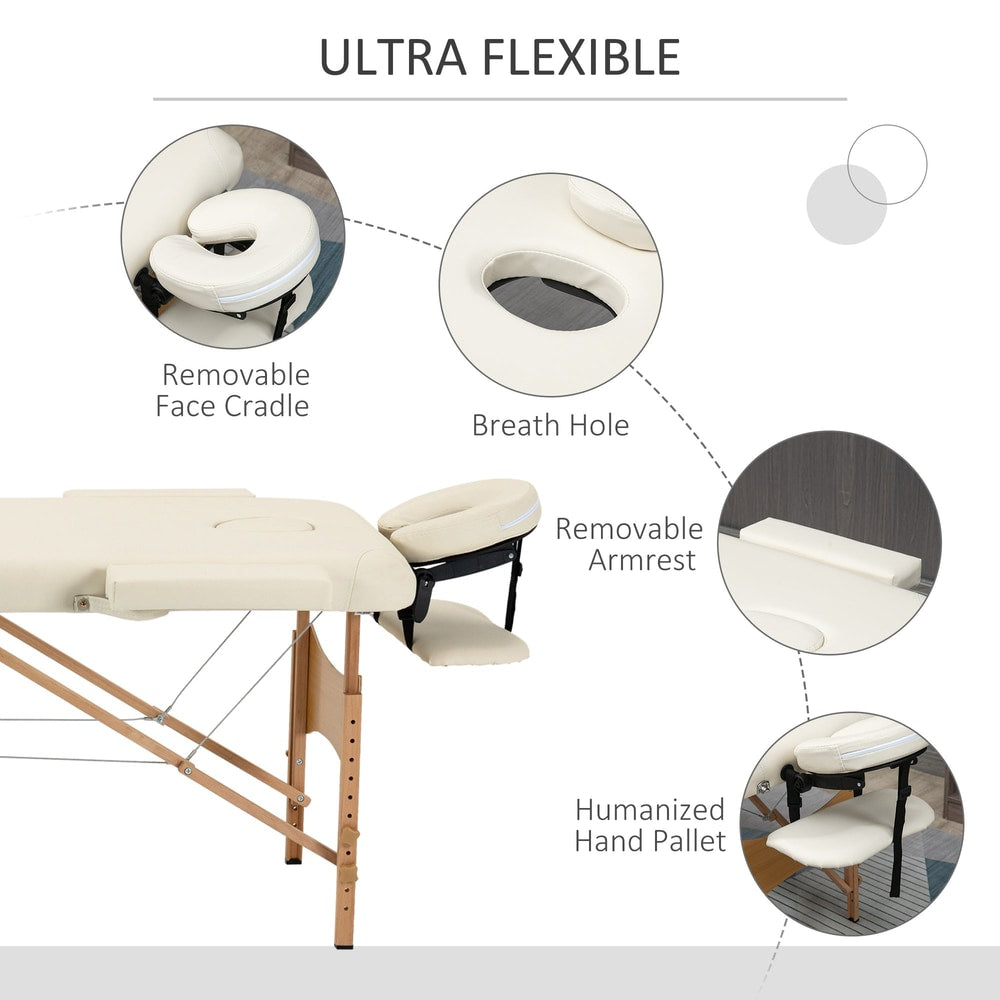 The portable massage bed with its removable face cradle and armrest shown