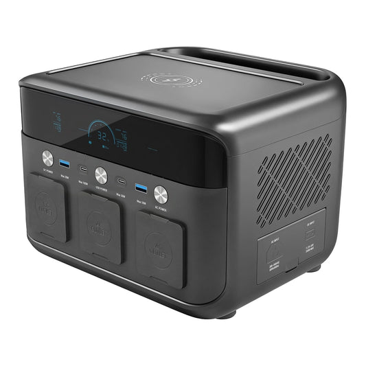 HOMCOM Portable Power Station with LiFePO4 Battery, a black camping power pack with a digital display and multiple outlets