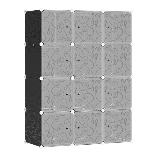HOMCOM Portable Wardrobe featuring a twelve cube modular design with patterned doors