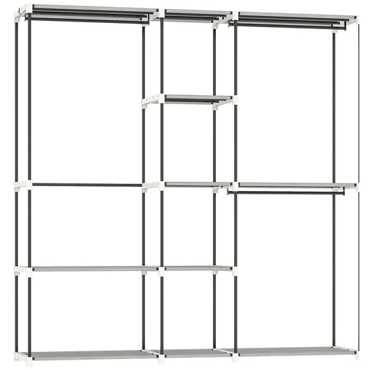 HOMCOM Portable Wardrobe with 8 shelves and 3 hanging rails in light grey