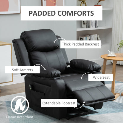 Padded comforts of the black electric armchair, including footrest and seat