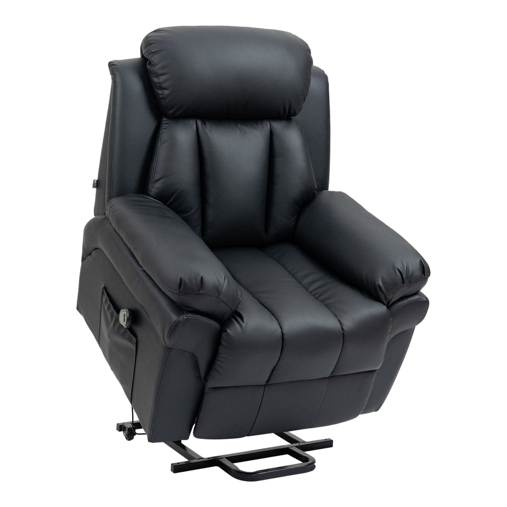 HOMCOM Power Lift Chair Recliner, a black electric armchair with a padded headrest and armrests