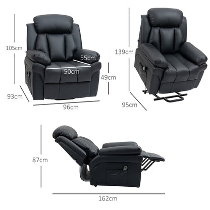 Dimensions of the black electric armchair in upright and reclined positions