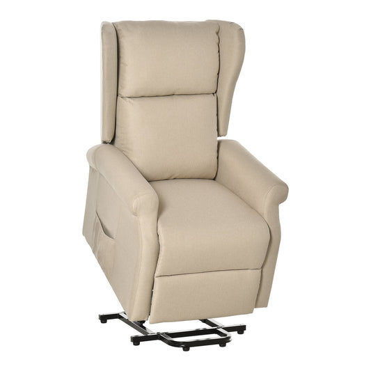 HOMCOM Power Lift Recliner Armchair in beige fabric with a raised footrest and reclined back