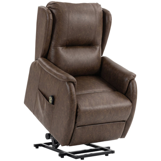 HOMCOM Power Lift Recliner Chair in brown with a side pocket and remote control