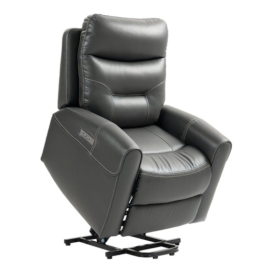 HOMCOM Power Lift Recliner Chair in charcoal grey faux leather, shown from the front in a reclined position
