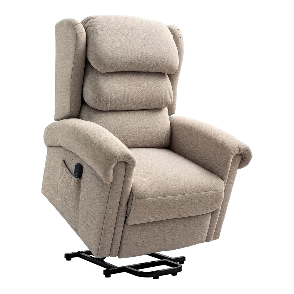 HOMCOM Velvet-Feel Electric Riser Recliner Chair in khaki fabric, shown from the front