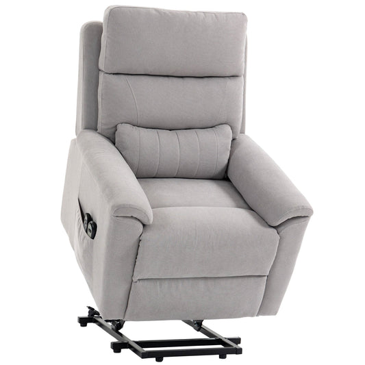 HOMCOM Power lift recliner chair with Massage and Heat in light grey terry cloth fabric, shown from the front