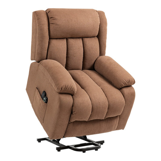 HOMCOM Power Lift Recliner Chair with Massage in brown fabric, a comfortable overstuffed armchair with a side pocket