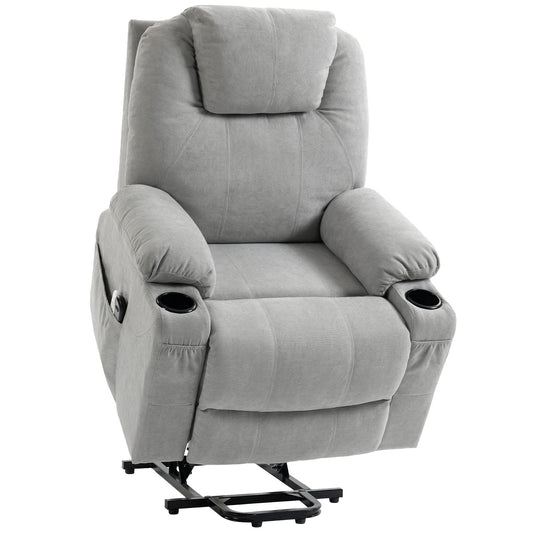 HOMCOM Power Lift Recliner Chair with Pocket Spring in light grey with a metal lift base
