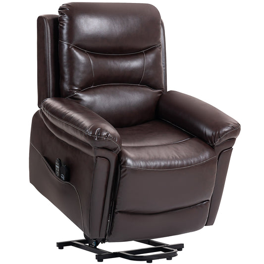 HOMCOM Power Lift Recliner Chair with Vibration Massage in brown with a remote control on the side