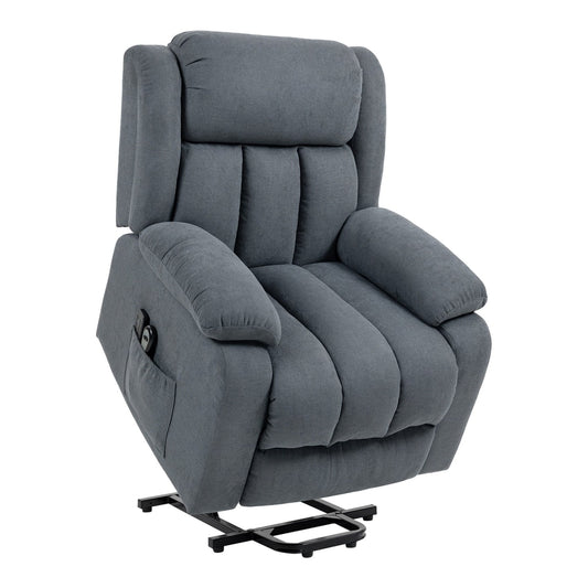 HOMCOM Power Lift Recliner Chair with Vibration Massage in grey fabric, shown from the front in a neutral pose