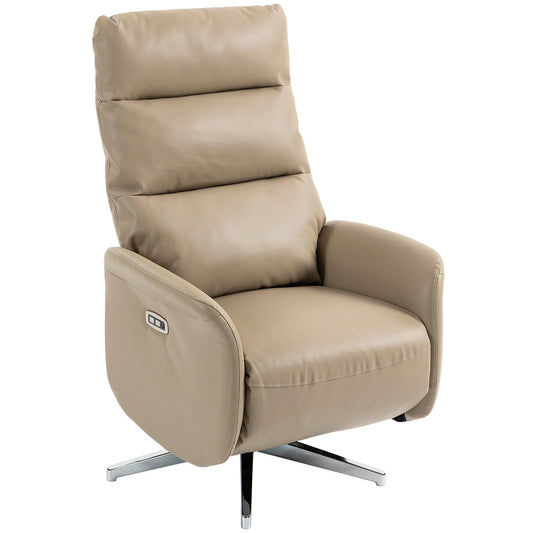 HOMCOM Power Recliner Chair in brown faux leather with a chrome swivel base