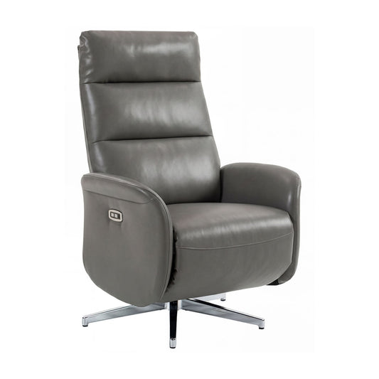 HOMCOM Power Recliner Chair in dark grey faux leather with a chrome swivel base
