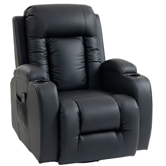 HOMCOM PU Leather Recliner Chair in black with cup holders and side pockets
