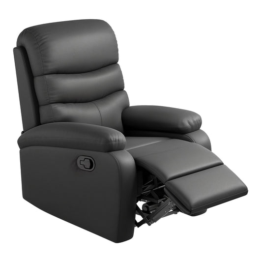 HOMCOM PU Leather Reclining Chair in black with the footrest extended on a plain white background