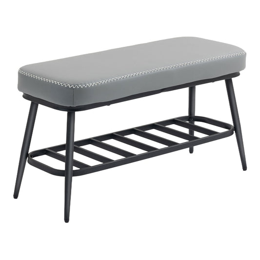 HOMCOM PU Leather Shoe Storage Bench in grey with a two-tier metal frame
