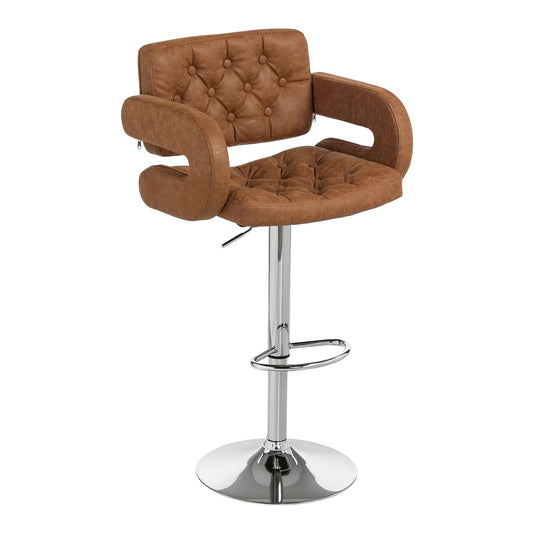 HOMCOM PU Leather Upholstered Swivel Bar Stool in brown with a chrome base and adjustable height