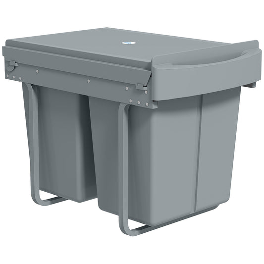 HOMCOM Pull Out Bin, a grey kitchen bin with two removable compartments
