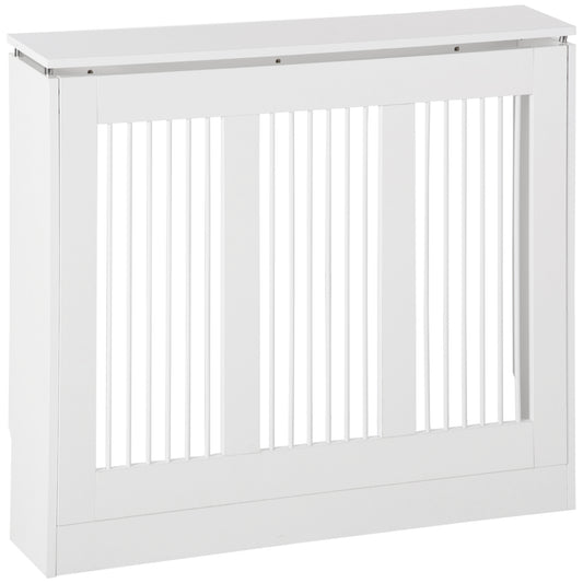 HOMCOM Radiator Cover Vertical Slatted Grille Heater Cover Top Shelf MDF Steel for Heat Circulation 90 x 18 x 84 cm White