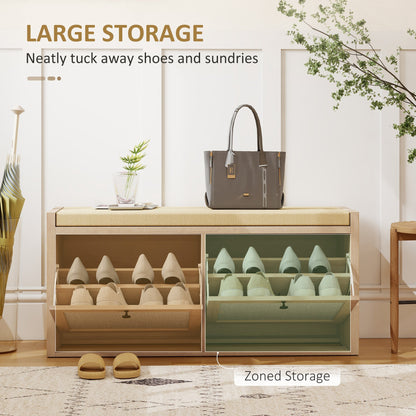 The shoe storage cabinet with two cabinets and open shoe shelves, showing its large storage capacity