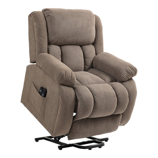 HOMCOM Recliner Armchair Lift Chair in light brown with a remote control in the side pocket