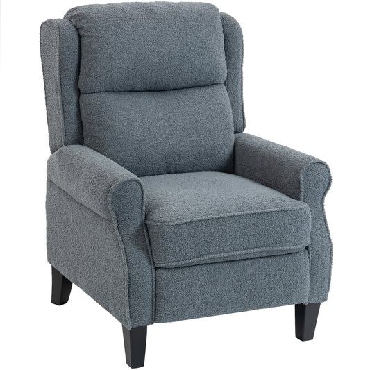 HOMCOM Recliner Armchair with Extended Leg Rest in grey fabric shown from a front angle