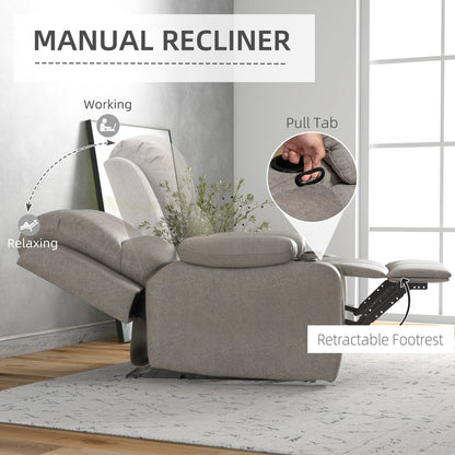 The reclining sofa showing the pull tab mechanism and retractable footrest