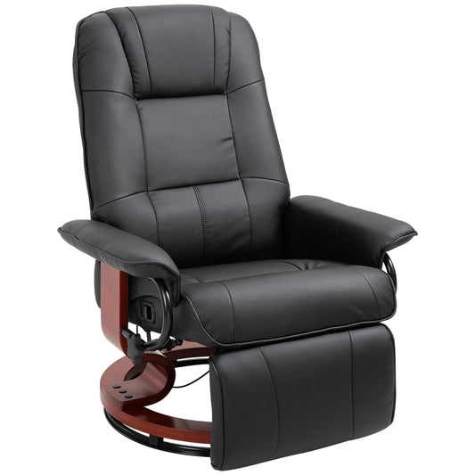 HOMCOM Reclining Swivel Chair in black faux leather with a wooden base