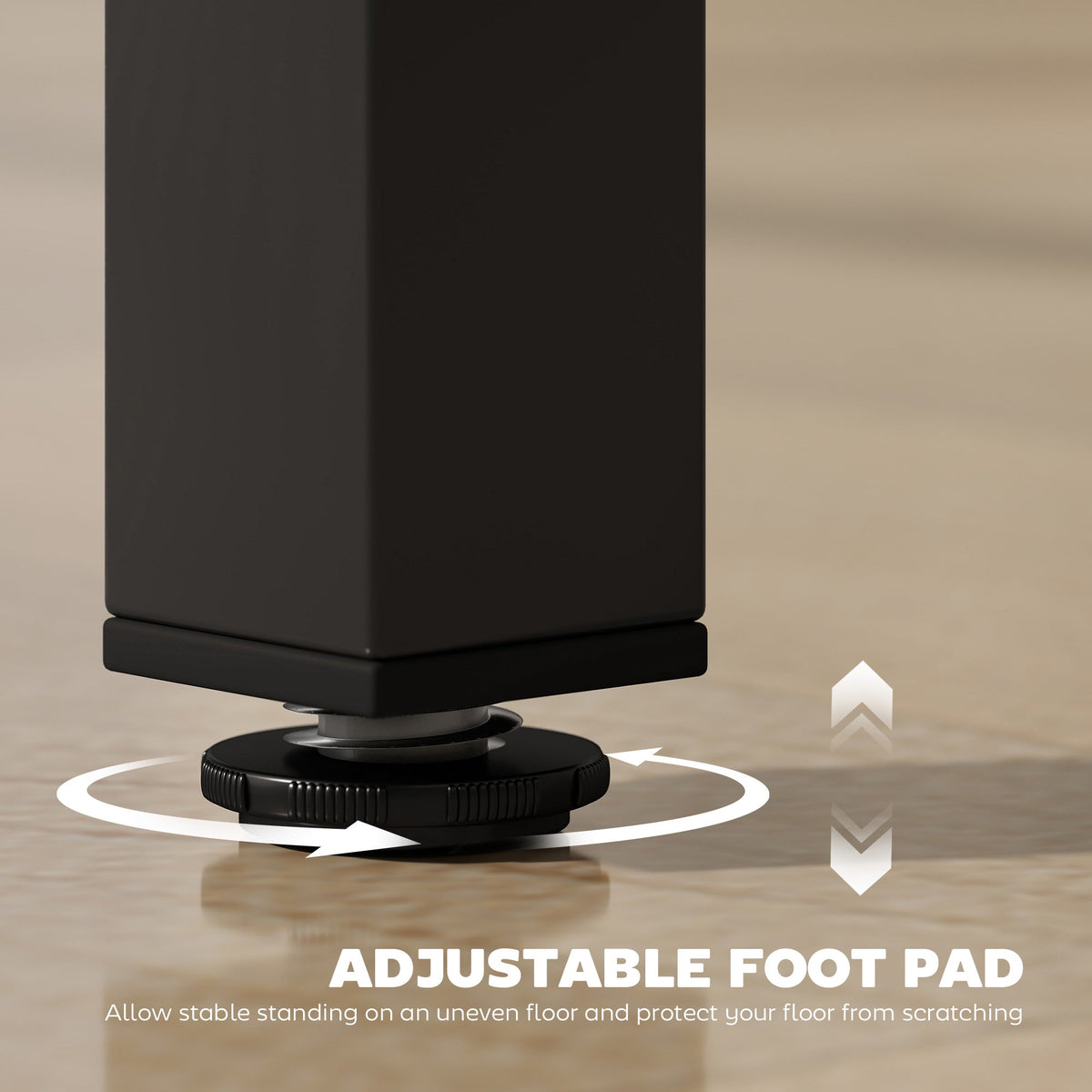 The adjustable foot pad on the base of the bar table leg for floor protection
