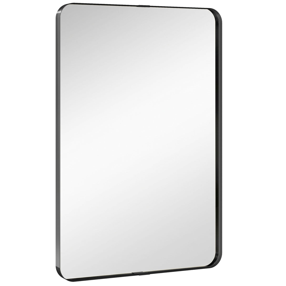 HOMCOM Rectangular Wall Mirror with a black aluminium alloy frame and rounded corners