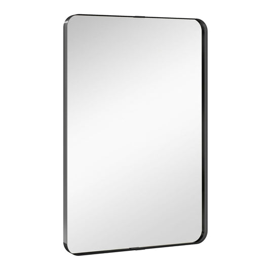 HOMCOM Rectangular Wall Mirror with a black aluminium alloy frame and rounded corners