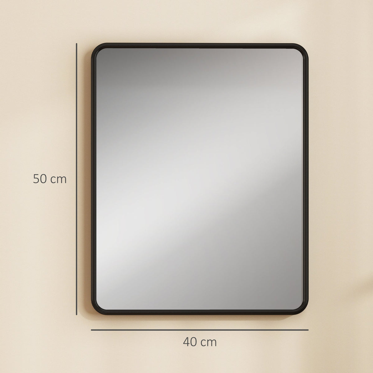 The wall mirror shown against a plain background with lines indicating its height and width