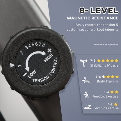 The tension control dial on the stationary bike with resistance level markings