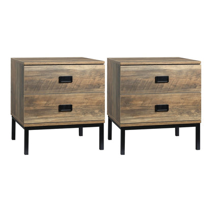 HOMCOM Retro Bedside Table, a pair of wooden bedside tables with black metal legs and two drawers each
