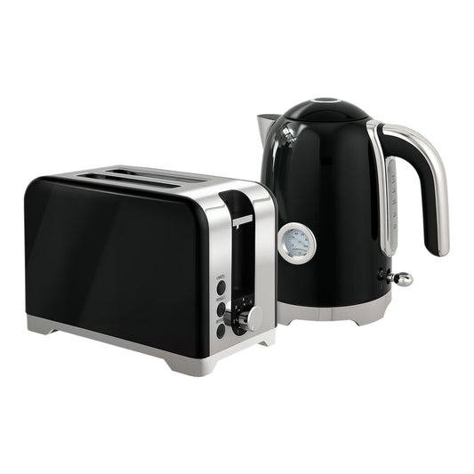 HOMCOM Retro Toaster and Kettle Set in black with chrome accents