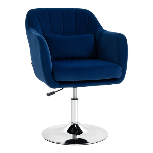 HOMCOM Retro Velvet Swivel Tub Chair with Steel Frame, a dark blue velvet armchair with a chrome base and cushion