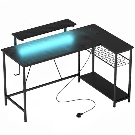 HOMCOM Reversible 'L' LED Light Gaming/Work Desk with black finish and blue LED lighting effect