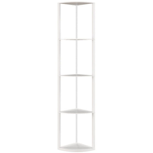 HOMCOM RGB LED Floor Lamp with Shelves in white standing against a plain background