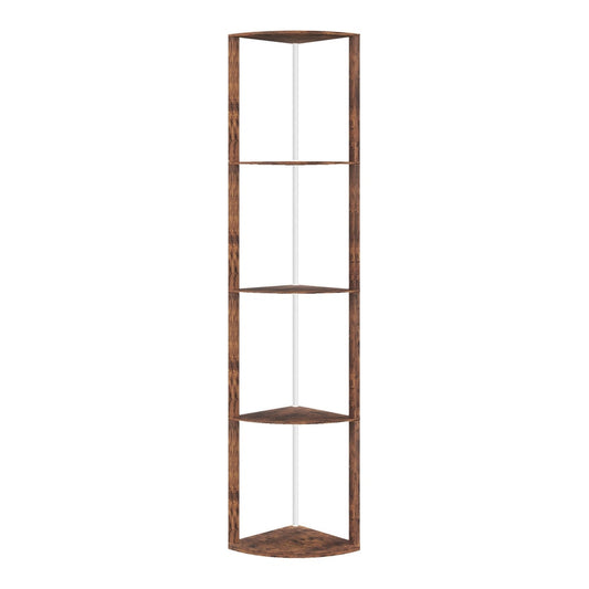 HOMCOM RGB Standing Lamp with Shelves, a tall corner unit with four shelves and a rustic brown finish