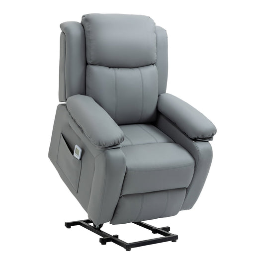 HOMCOM Riser and Recliner Chair with Massage in grey, shown from the front in a reclined position