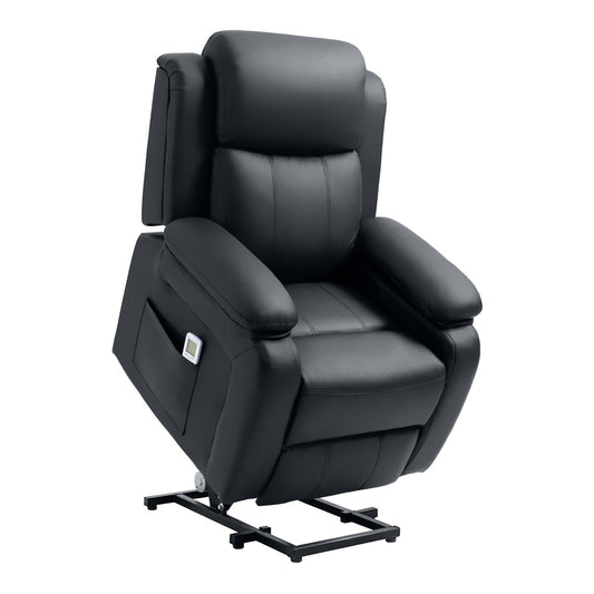 HOMCOM Riser and Recliner Chair with Vibration Massage, a black PU leather electric lift armchair
