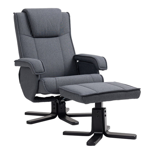 HOMCOM Rocker Swivel Recliner Chair with Footstool in charcoal grey linen on a white background