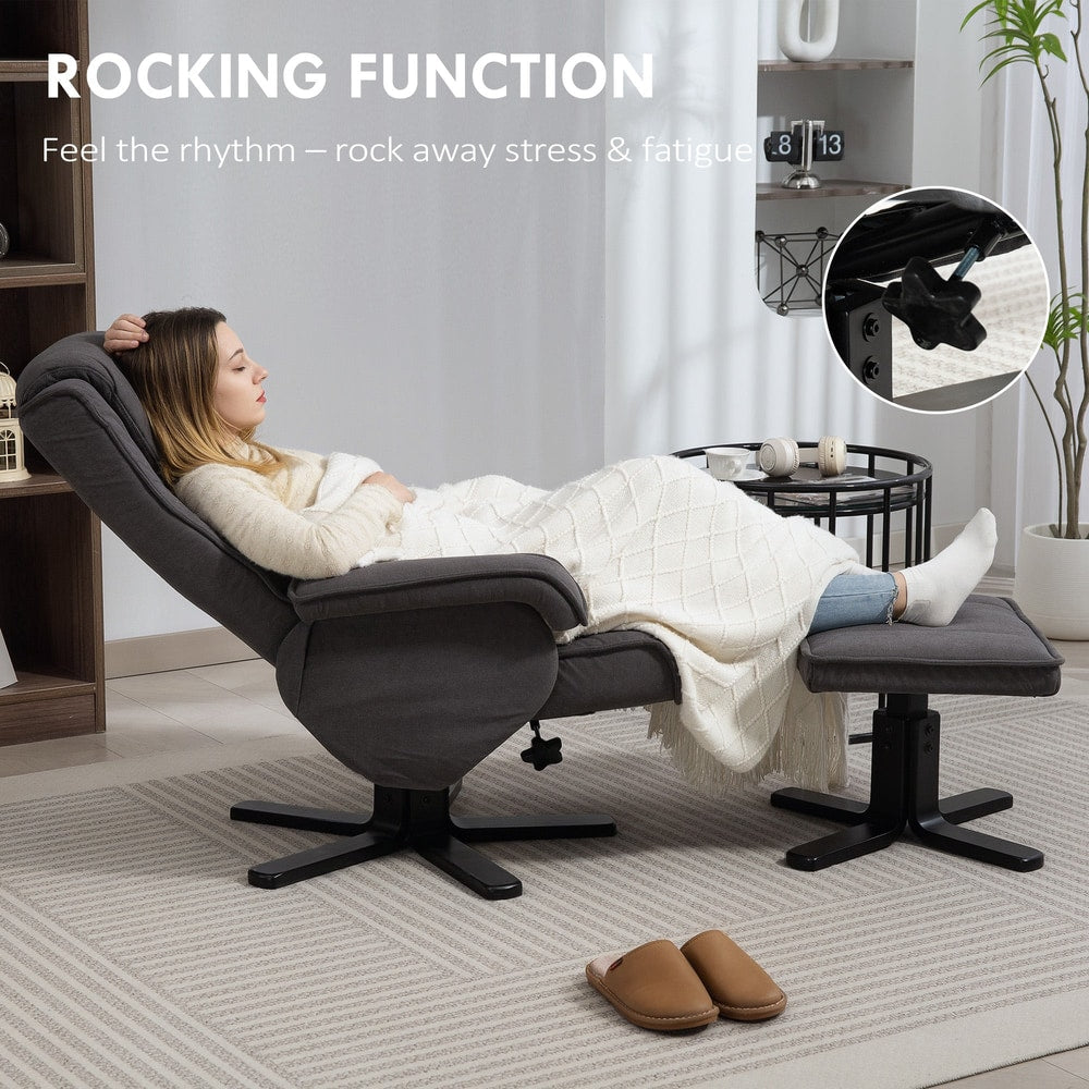 Woman enjoying the rocking function of the charcoal grey velvet armchair