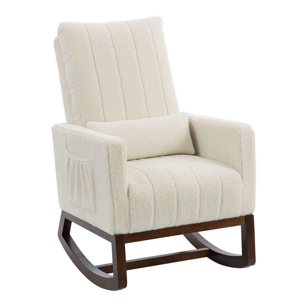 HOMCOM Rocking Chair in cream white with a wooden base and side pockets