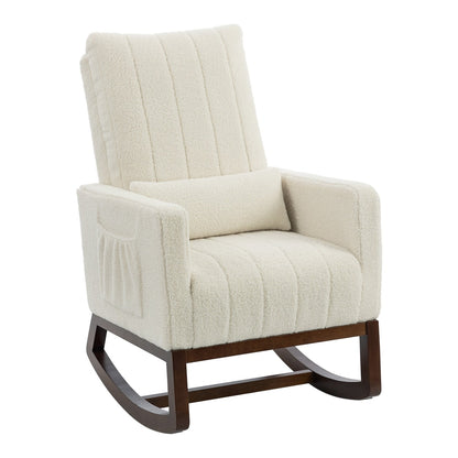 HOMCOM Rocking Chair in cream white with a wooden base and side pockets